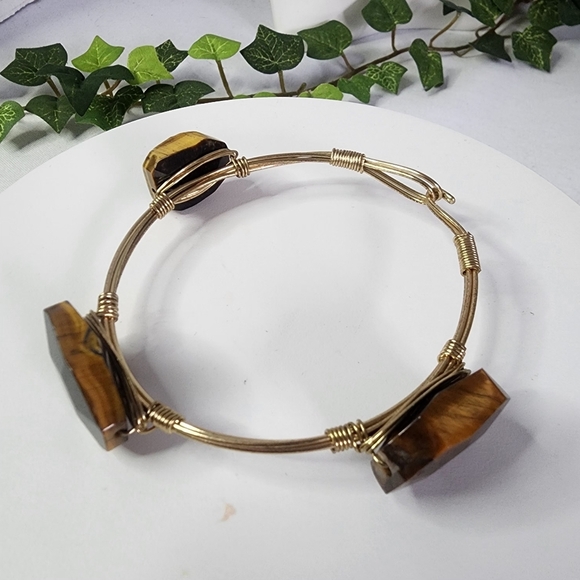 Tiger Eye Stone Nugget Wire Wrap Stack Bracelet - Picture 1 of 9